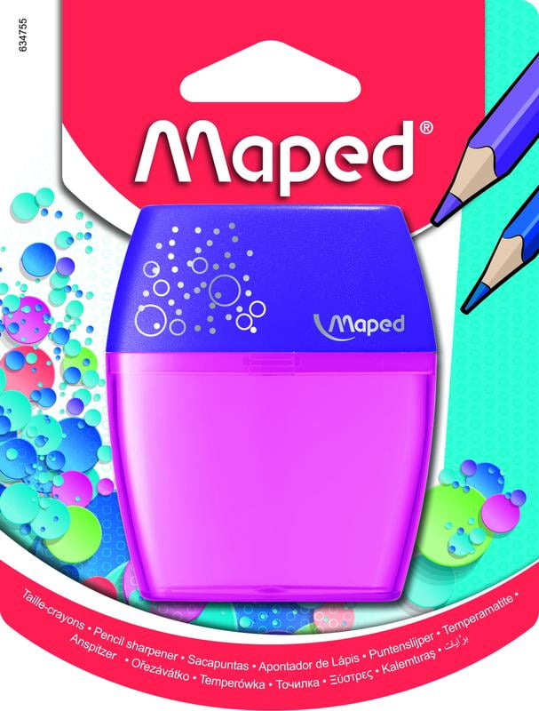 Maped Shaker 2-Hole Canister Pencil Sharpener, Assorted Multi-colors