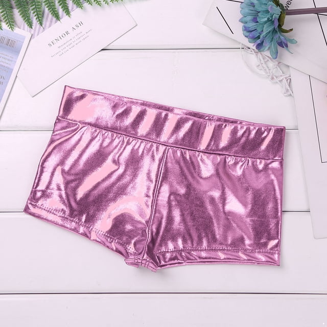 Haitryli Girls' Kids 2-Piece Active Set Dance Sport Outfits Racer Back Top and Booty Short Gymnastics Dancing Clothes Pink Sequins 8