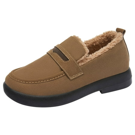 QYZEU Womens Walking Sneakers Womens Shoes Business Casual Wedge Women Shoes Fashion Pattern Autumn and Winter Thickened Warm Thick Sole Comfortable Shoes Khaki 39