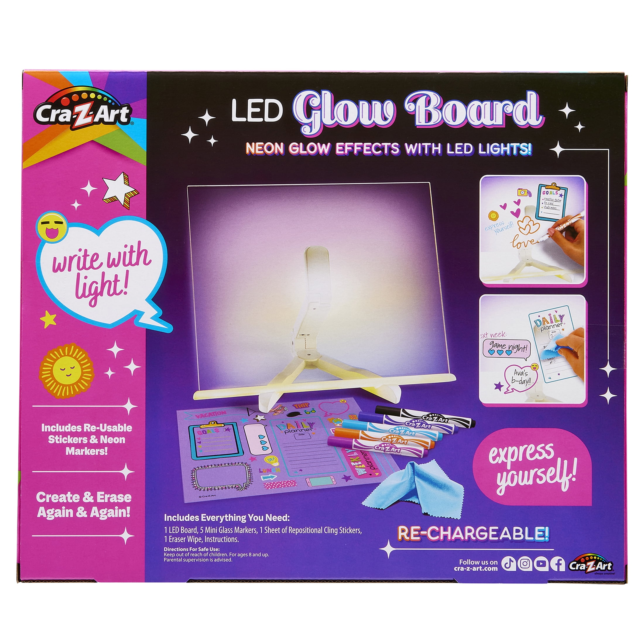 Cra-Z-Art LED Neon Glow Note Board  For Kids, Acrylic Dry Erase Board with Light, Ages 8 and up
