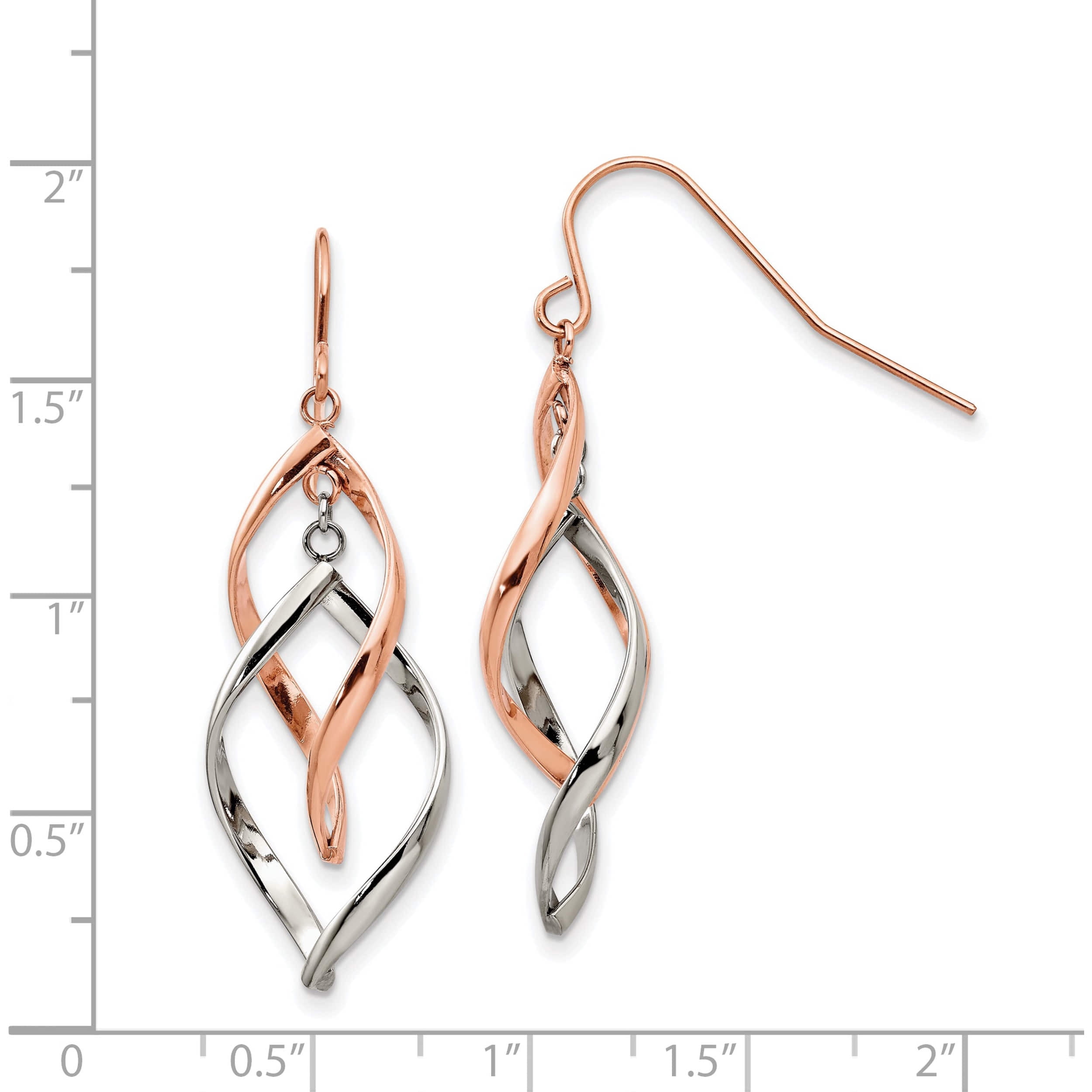 Stainless Steel Polished Rose Ip-Plated Dangle Shepherd Hook Earring (33 X 15.6) Made In China sre1279