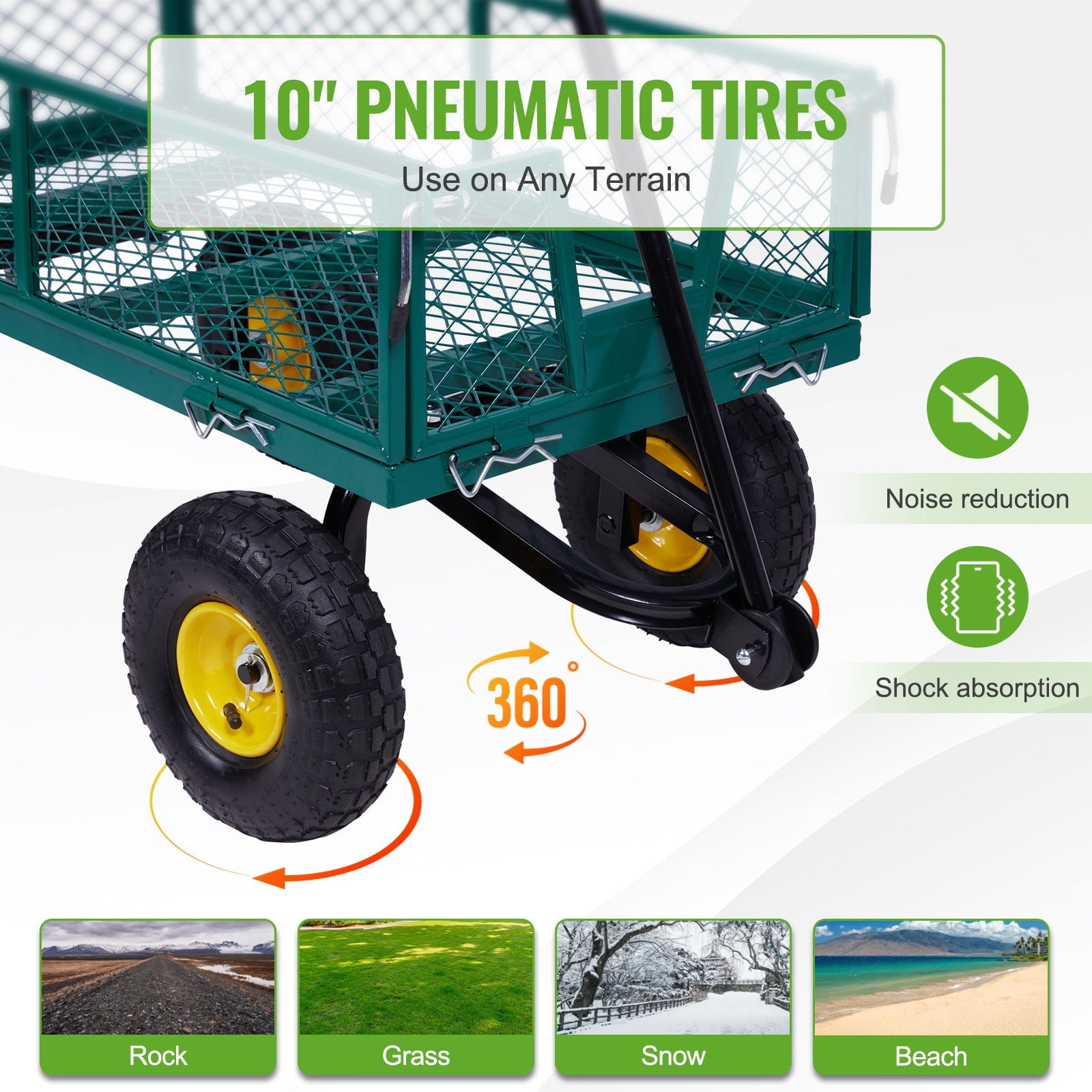 Backyard Expressions Heavy-Duty Steel Garden Cart – 400 lb Capacity, Removable Mesh Sides, Flatbed Convertible Yard Wagon with 10" Pneumatic Tires