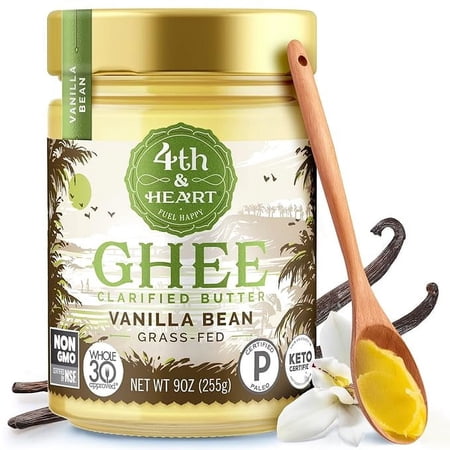 4th & Heart Vanilla Bean Grass-Fed Ghee, Clarified Butter, Keto, Pasture Raised, Non-GMO, Lactose and Casein Free, Certified Paleo (9 Ounces)