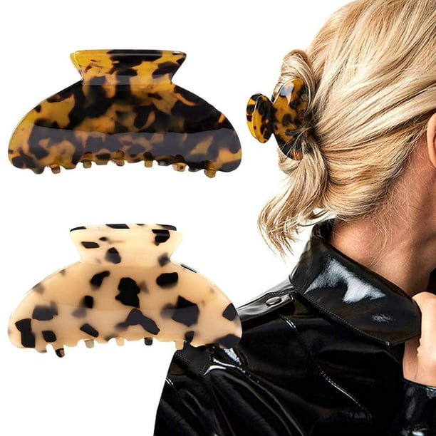 2 pinzas para el pelo, pinzas de plátano, pasadores de tortuga, diseño francés de celuloide, estampado de leopardo de celuloide, accesorios de moda grandes para mujeres y niñas Adepaton WMXL-129