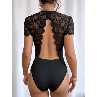 Victoria's Secret For Love & Lemons Black Underwire Lace Bodysuit