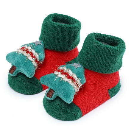 

Esho Christmas 3D Cartoon Anti-Slip Baby Booties Socks Infants Newborn Winter Warm Floor Slippers Socks Size 0-12 Months