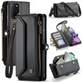 thumbnail image 1 of Funda tipo cartera para Samsung Galaxy S20 Plus con bloqueo RFID, tarjetero, cremallera y ranura para billetes, correa de hombro magnética de piel sintética suave para mujer, 1 of 17