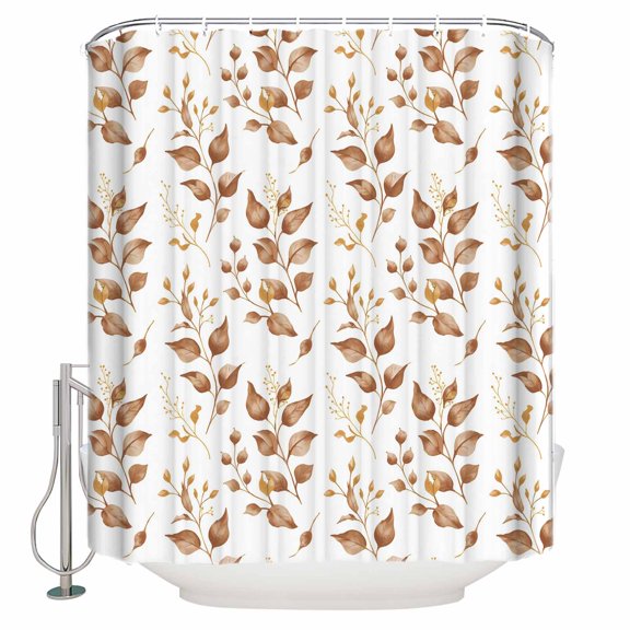54x78 Inch Shower Curtain Decorative Brown Fall Leaves Bathtub Bath Curtains Fabric Waterproof Bathroom Decor Farmhouse Leaf Branches Plants Small Stall Shower Curtain Set with 12 Hooks