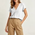 thumbnail image 5 of Cilsoka Cotton Linen Tops for Women 2026 Roll Up Short Sleeve V Neck Lightweight Breathable Shirt Summer Casual Loose Fit Blouse, 5 of 6