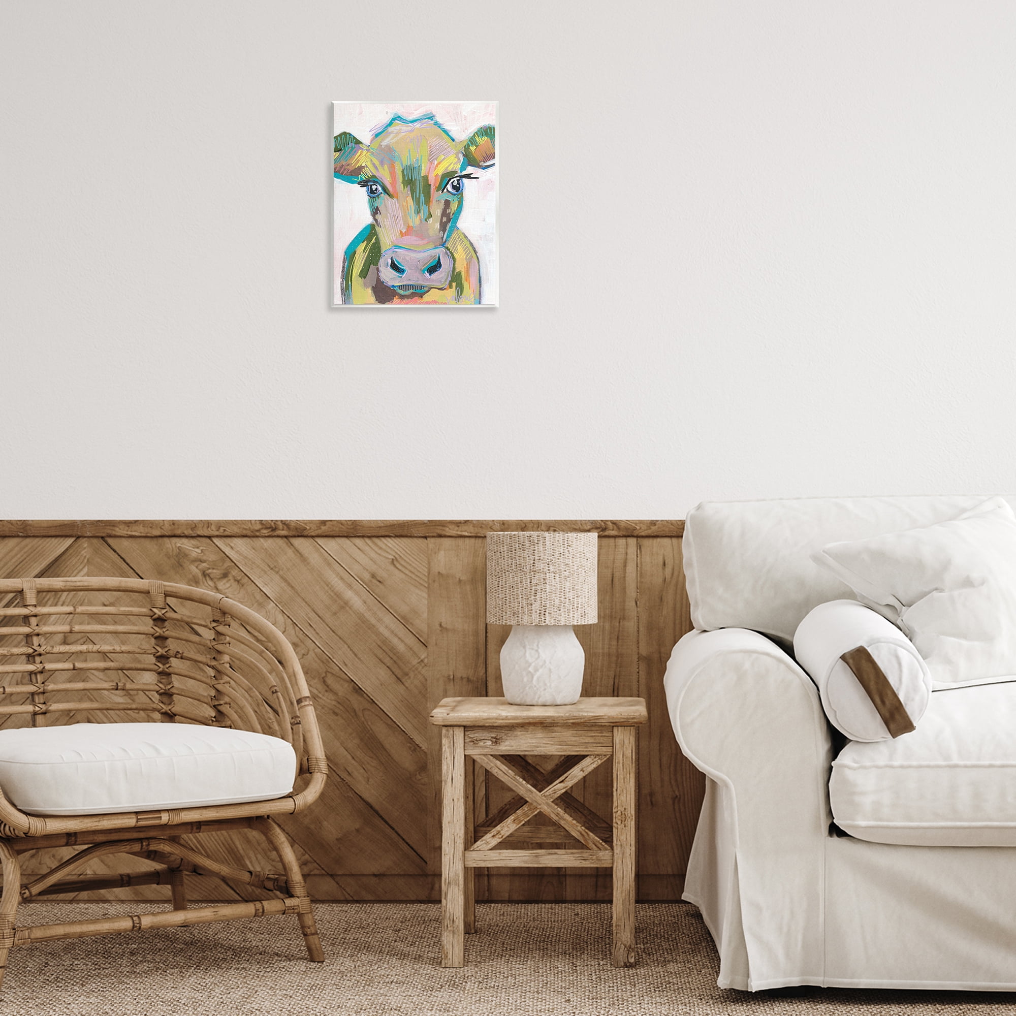 Stupell Industries Vivid Cow Visage Animals & Insects Painting Unframed Art Print Wall Art, 11 x 14
