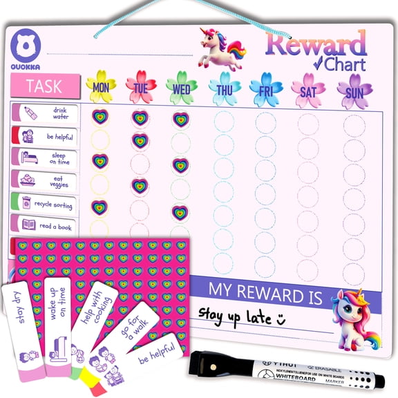 Quokka Magnetic Chore Chart for Kids – Pink Dry Erase Reward & Responsibility Board with 99 Magnets and Markers