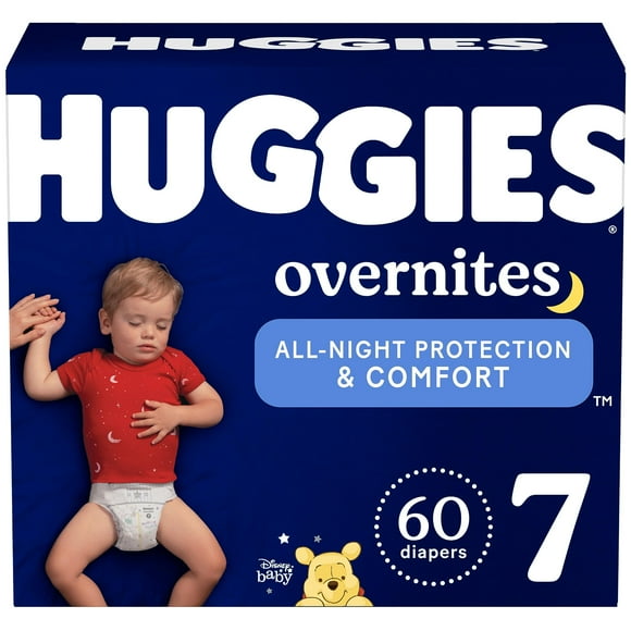 Pañales para bebés Huggies Overnites, tamaño 7 (18,6 kg), 60 unidades