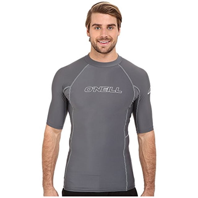 O'Neill Wetsuits Men's Basic Skins UPF 50+ Short Sleeve Rash Guard, Smoke, Large
