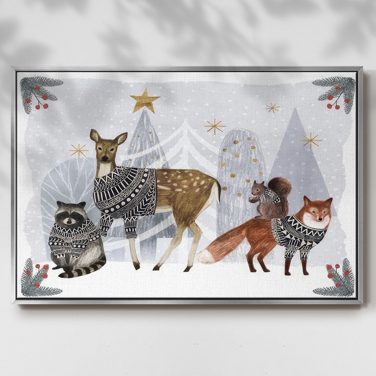 Cozy Christmas Collection A - Framed Gallery Wrapped Holiday Canvas - 17 x 25 - Silver Frame