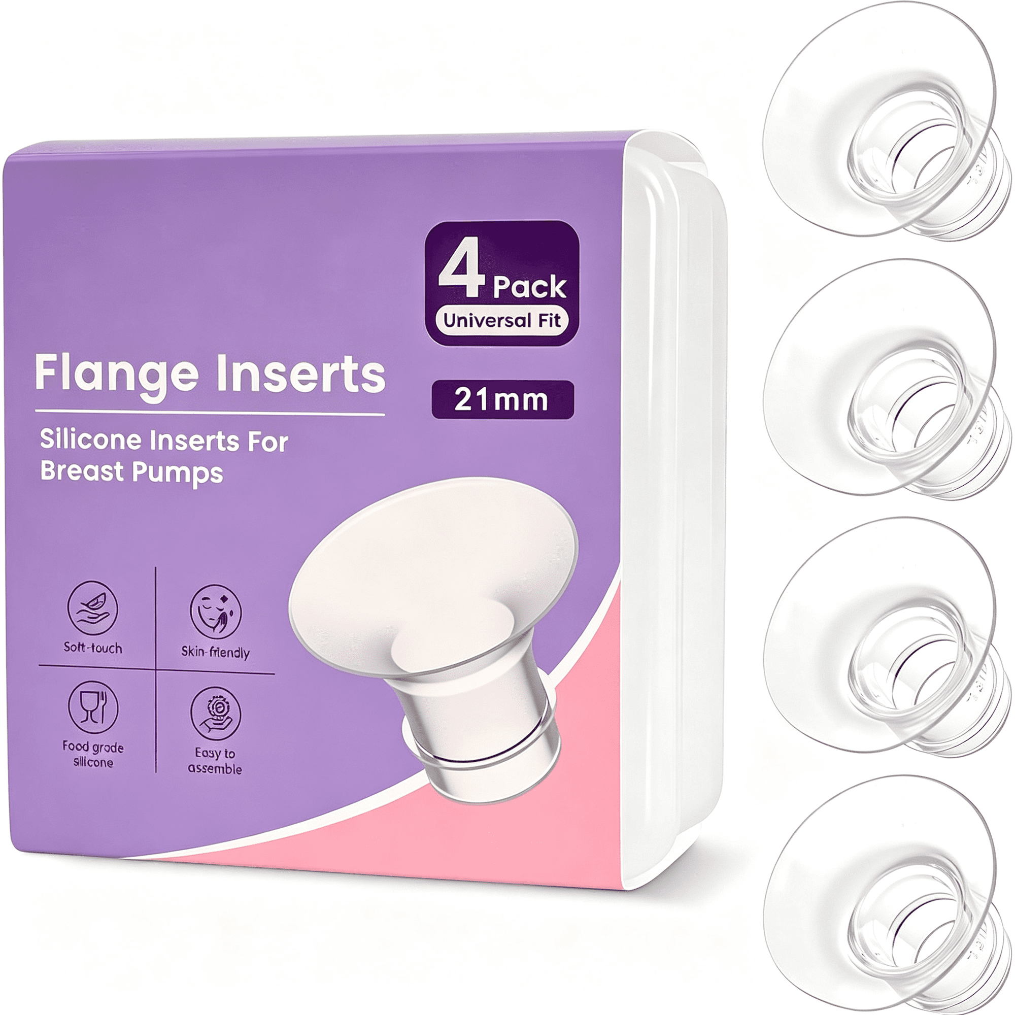 XIRQI 4 Pcs 21mm Flange Inserts,Soft Flange Reducer for 24mm Breast Shield|Compatible with M5/M9/M6/V2 Pro/S12 Pro/E10/S1/S1 Pro Elvie/Lansinoh/Paruu Breast Pumps
