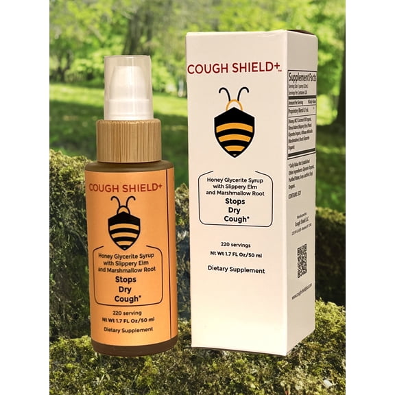 Stop Dry Cough! Cough Shield+ 220 Doses 100% Natural Honey Syrup with Slippery Elm, over-the-Counter