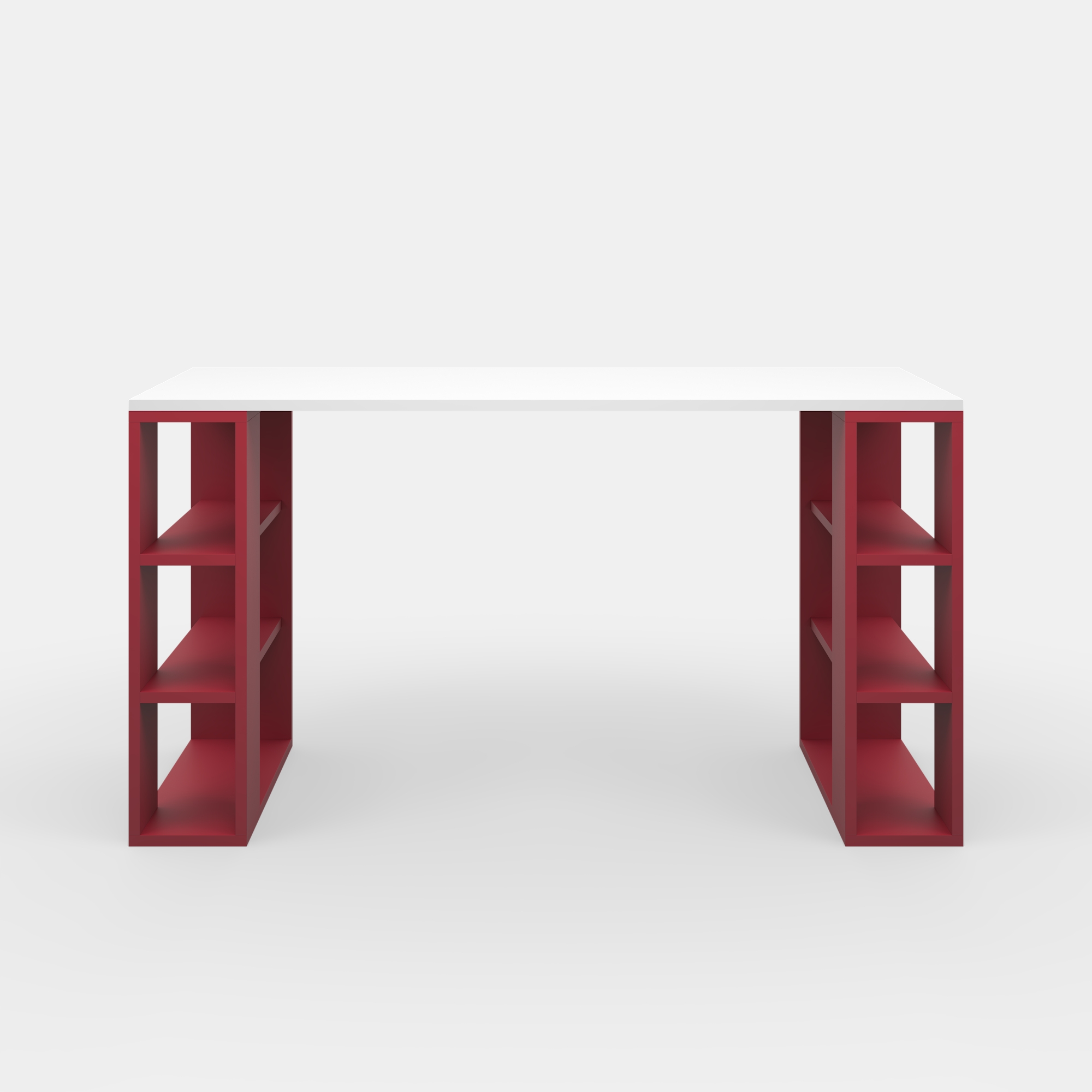 Ada Home Decor Minimalist Home Office Computer Desk Workstation with 3 Shelves Bookcase, White/Burgandy