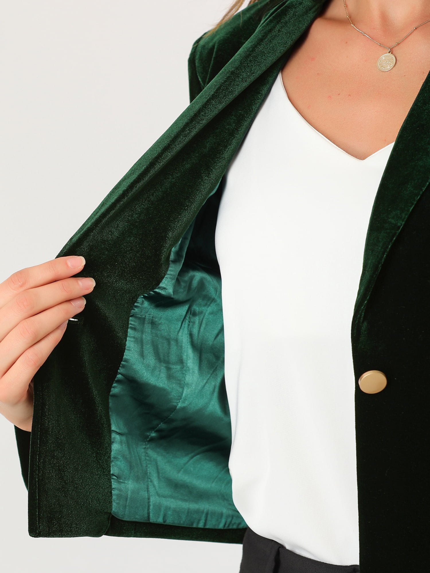 DARING DIVA Women's Button Front Velvet Blazer Lapel Crop Suit Jacket XL Green