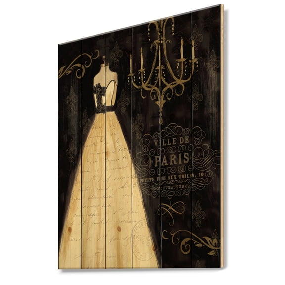 Designart 'Chandeliers French Couture III' Fashion Print on Natural Pine Wood