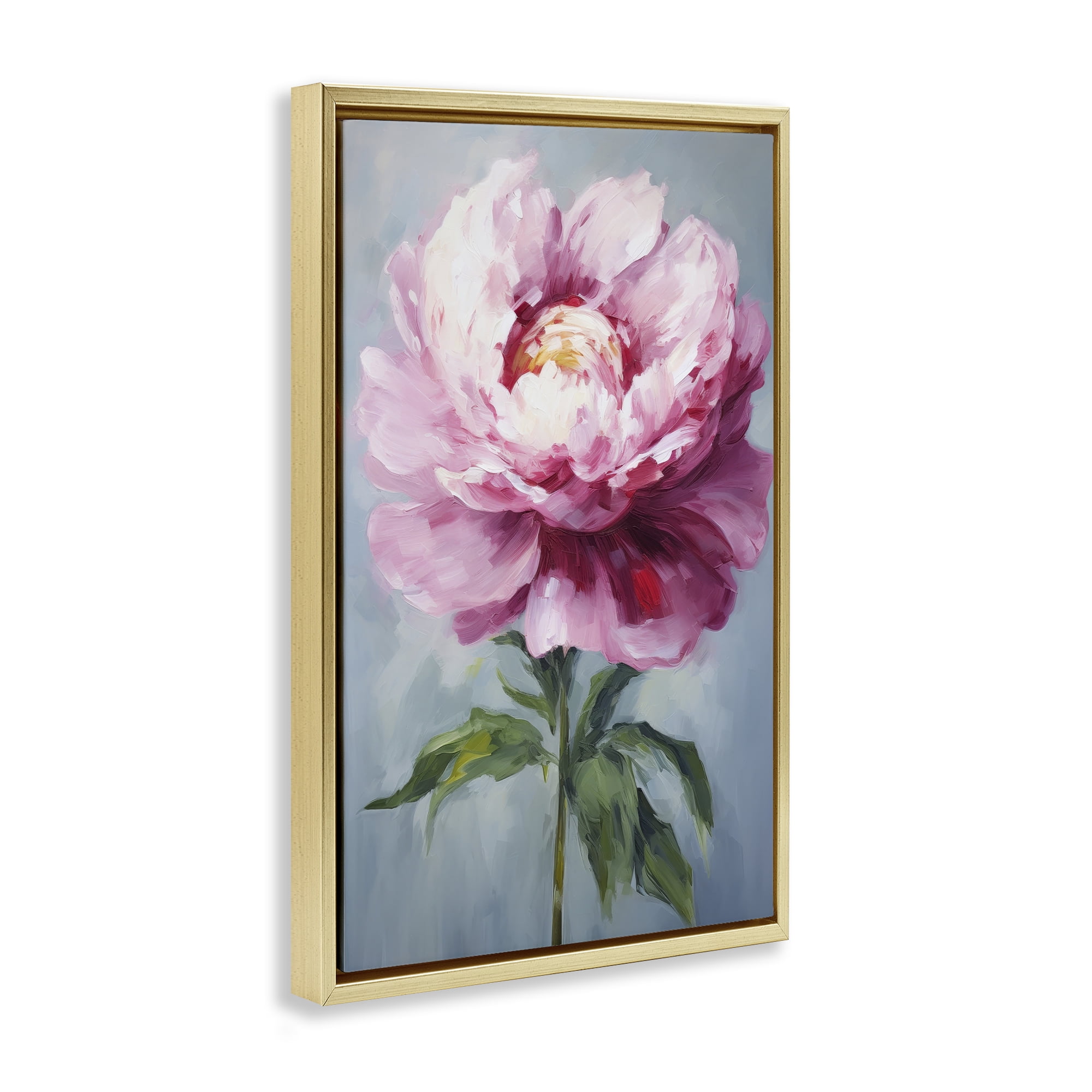 Stupell Industries Pale Pink Floral Botanical & Floral Painting Gold Floater Framed Art Print Wall Art, 17 x 25