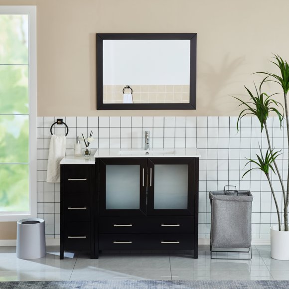 Vanity Art 48 in. W Single Sink Modern Bathroom Vanity with Ceramic Top and Free Mirror