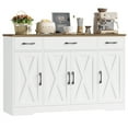 thumbnail image 1 of Homfa Buffet Cabinet with 3 Drawers and 4 Doors, 55.1” W Kitchen Sideboard Storage Cabinet with Adjustable Shelves, Farmhouse Coffee Bar Cabinet for Dining Room, White & Brown, 1 of 11