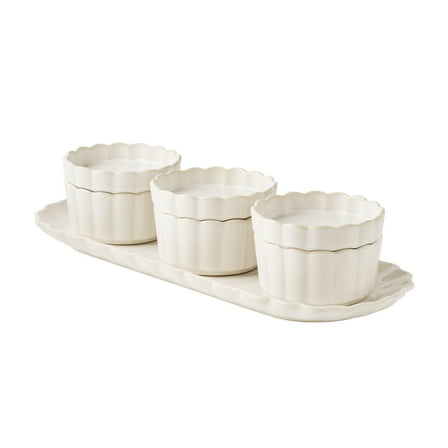 The Pioneer Woman Colette 7-Piece Stoneware Bowls with Lids & Tray, Cream