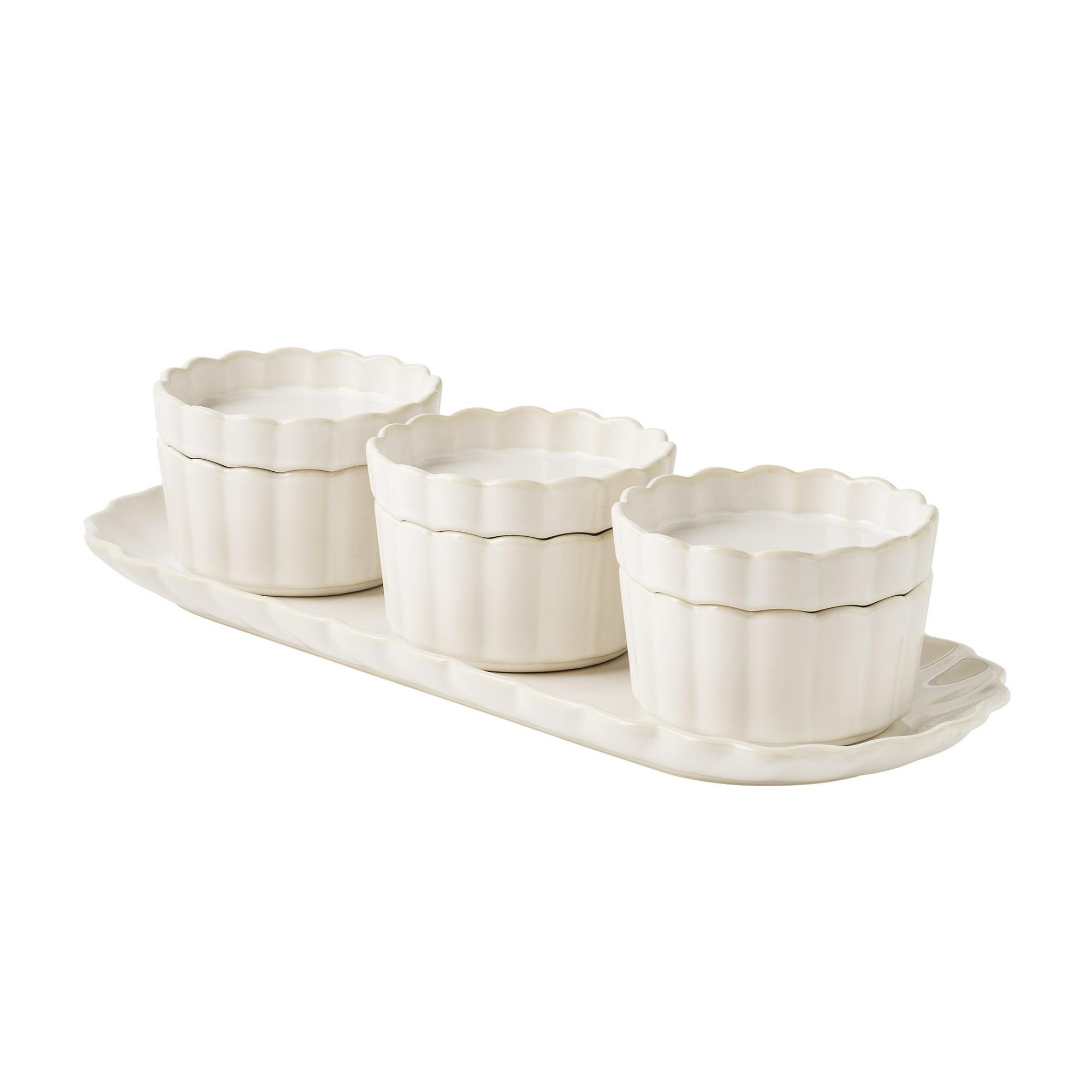 The Pioneer Woman Colette Cream 7-Piece Serving Tray Set with 3 Bowls and Lids