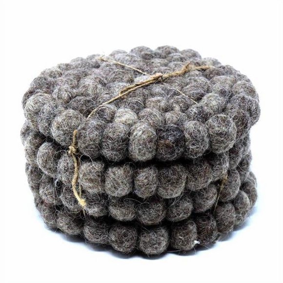 Global Groove GLG50052-01S-S4 Hand Crafted Felt Ball Coasters, Dark Grey - Set of 4