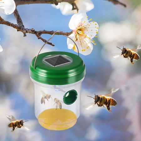 Wasp Bee Get Pail Hornet Repellen Waterproof Solar Powered Wasps Bin with LED Light for Hornets Yellow Jacket Bees Bugs in Home Garden