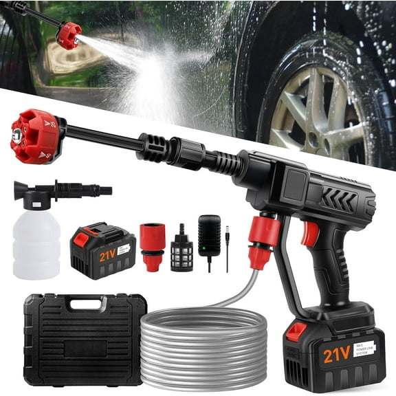 A house of tools Cordless Pressure Washer Gun, Battery Power Washer, 500PSI High Pressure Cordless Power Washer, Portable Pressure Washer with 6-in-1 Nozzle, Handheld Power Washer for Car, Garden-Red