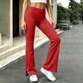 thumbnail image 2 of Fold Over Flare Leggings for Women Comfortable Workout Yoga Pants Casual Soft Ruched Waist Split Hem Lounge Pants for Gym Workout Work, 2 of 8