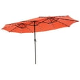 thumbnail image 3 of Costway 15FT Twin Patio Double-Sided Umbrella 48 Solar LED Lights Crank Outdoor Orange, 3 of 10