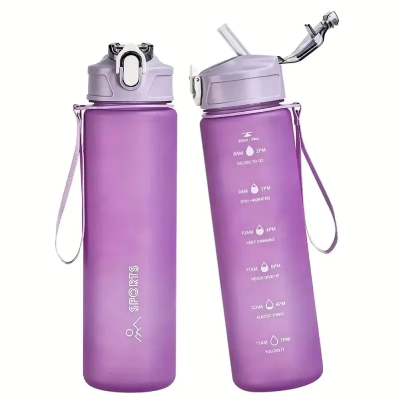 Gradient Frosted Sports Water Bottle Portable Flip Top Leak-Proof Plastic Drinking Bottle with Lanyard for Gym Fitness Outdoor