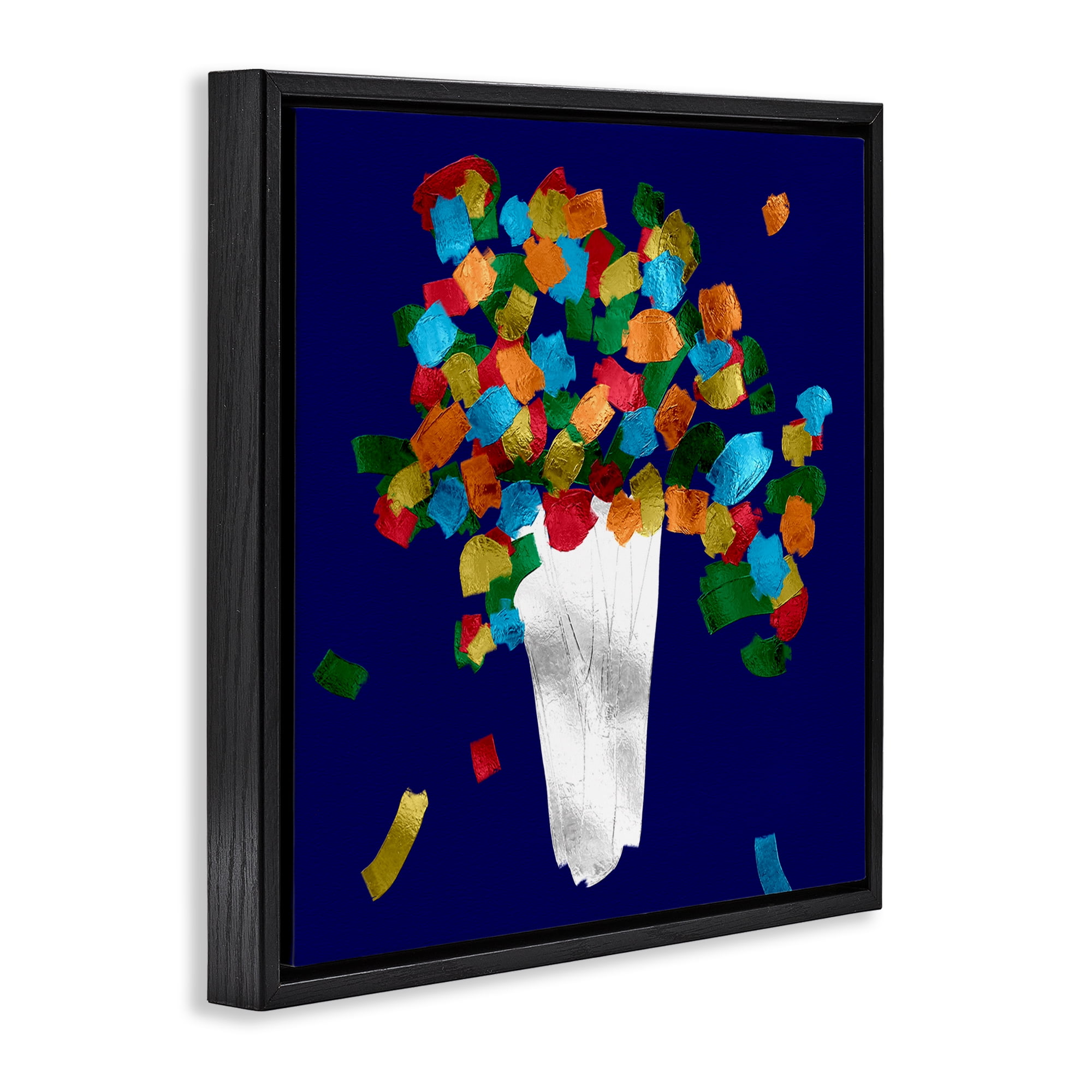 Stupell Industries Abstract Flower Vase Botanical & Floral Painting Black Floater Framed Canvas Art Print Wall Art, 18 x 18