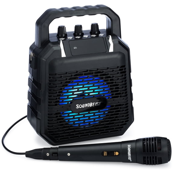 SoundBeast Firebird Karaoke Machine & Portable PA Speaker System For Kids & Adults - With Lights, Microphone, Bluetooth (Black)
