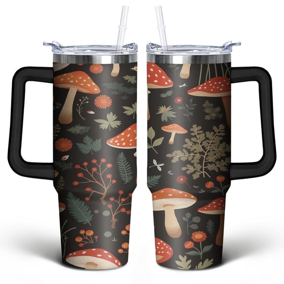 Mushroom 30 Oz Tumbler with Handle Lid and Straw, Stainless Steel Double Walled Vacuum Insulated Cup, Cute Anniversary Wedding Birthday Gifts Tumbler for Women Men Friends Outdoor Indoor