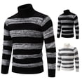 thumbnail image 2 of comerut Men Fall Winter Sweater Striped Colorblock Knitted High Collar Neck Protection Long Sleeve Elastic Pullover Thick Warm Soft Mid Length Men Sweater, 2 of 7