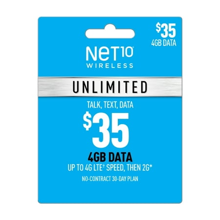Net10 $35 Unlimited 30 Day Plan (4GB of data at high speed, then 2G*) (Email