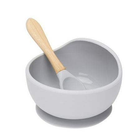 

Silicone Stay up Food Bowl And Spoon Set with Improved Super Suction Base For Baby and Toddler Gray