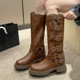 thumbnail image 4 of Fesfesfes Riding Boots For Women Mid Heel Shoes Belt Buckle Knee High Retro Cowboy Punk US:6.5(38), 4 of 6
