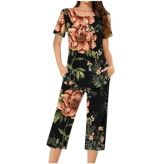 Wancir Womens Pajama Sets Short Sleeve Sleepwear and Long Pants Soft Sleep Lounge Sets Joggers Pj Sets with Pockets