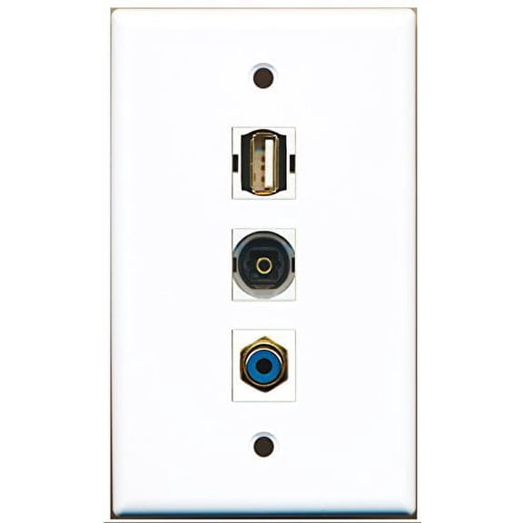RiteAV - 1 Port RCA Blue and 1 Port USB A-A and 1 Port Toslink Wall Plate