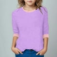 thumbnail image 5 of Piuwrlz Children Girls 3/4 Sleeve T-Shirts Summer Round Neck Casual Sweatshirts Solid Color Round Neck Shirt Tops Purple Size 11 Years, 5 of 6