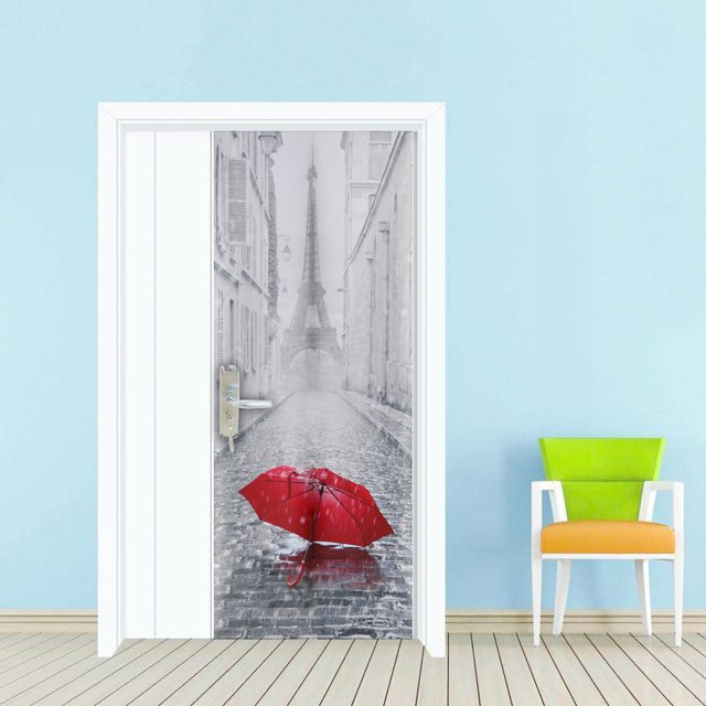 2pcs 3D Door Wall Fridge Sticker Wrap Mural Scene Self Adhesive Home Decor Decal