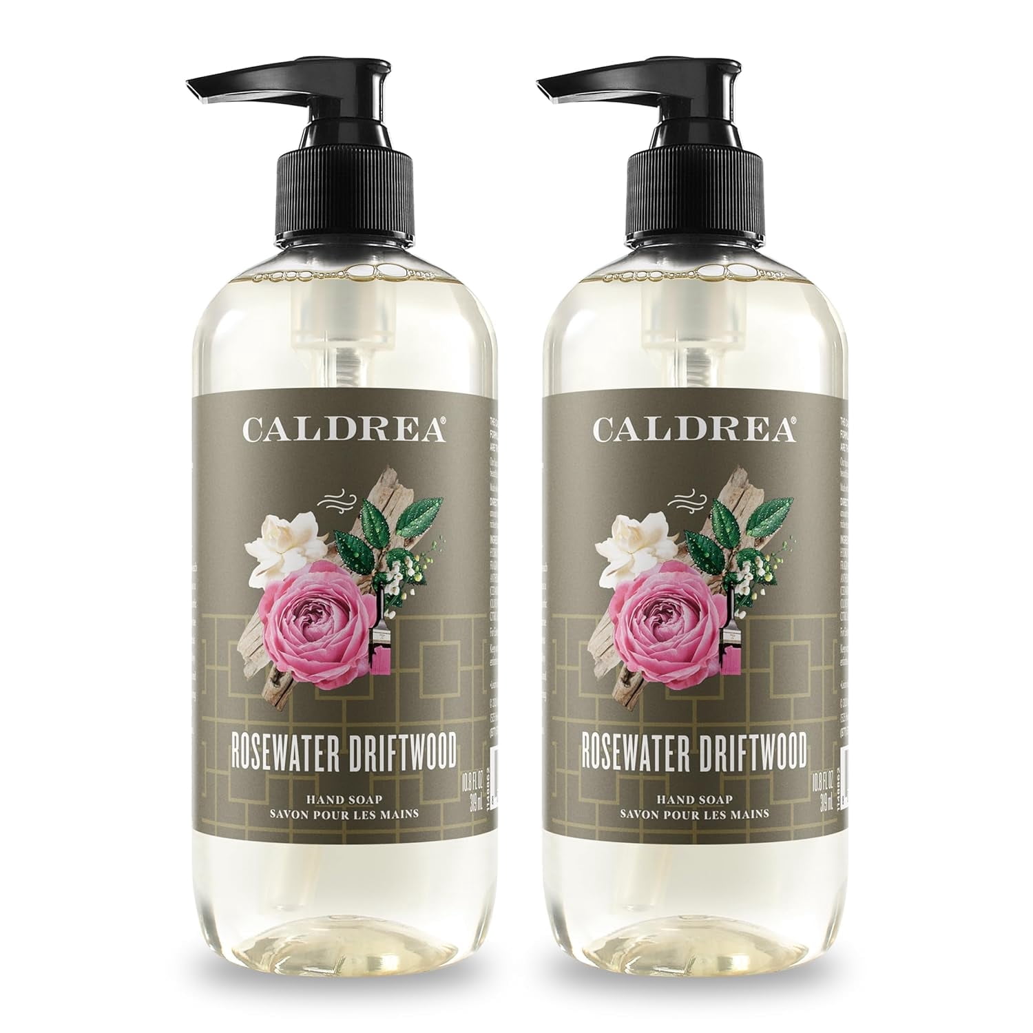 Caldrea Hand Wash Soap, Aloe Vera Gel, Olive Oil and Essential Oils to Cleanse and Condition, Rosewater Driftwood, 10.8 oz, 2 Pack