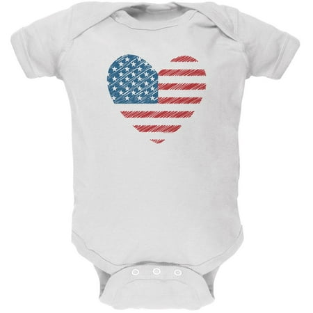 

4th of July Scribble American Flag Heart White Soft Baby One Piece - 18-24 months