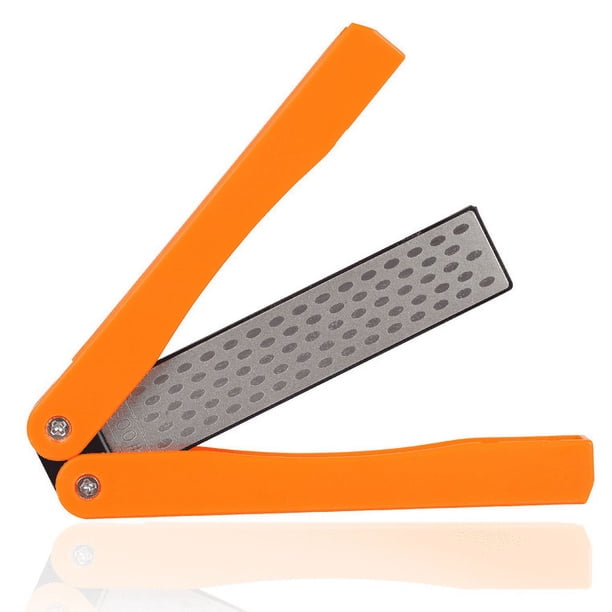 Afiladores de cuchillos con cuñas de lijado naranja, piedra de afilar de diamante de bolsillo plegable de grano 400/600, piedra de afilar de bolsillo de doble cara para acampar e