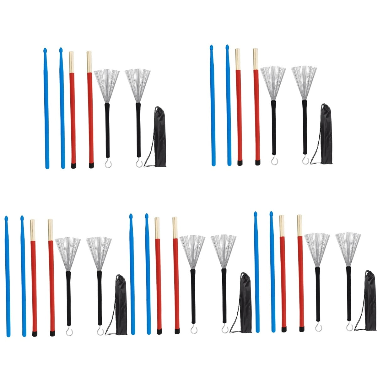 HOMEMAXS 5 Sets of Drum Kit Brush And Mallet Accessory Portable Drum Wire Drumstick Set With Bag