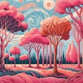 thumbnail image 2 of Ambesonne Trees Duvet Cover Set, Surreal Forest Sky Painting, Calking, Pink Coral Blue Grey, 2 of 5